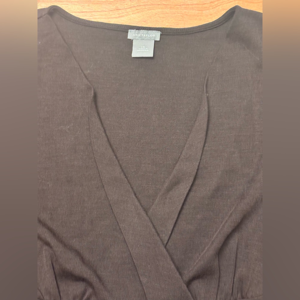 Ann Taylor V-Neck Empire Waist Dress 3/4 Sleeve Size 14 Dark Brown No Tag EUC - Picture 5 of 8